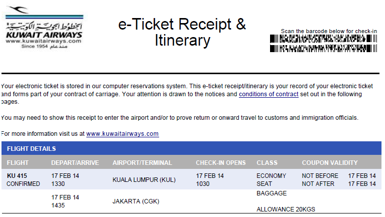 kuwait airways check in baggage size