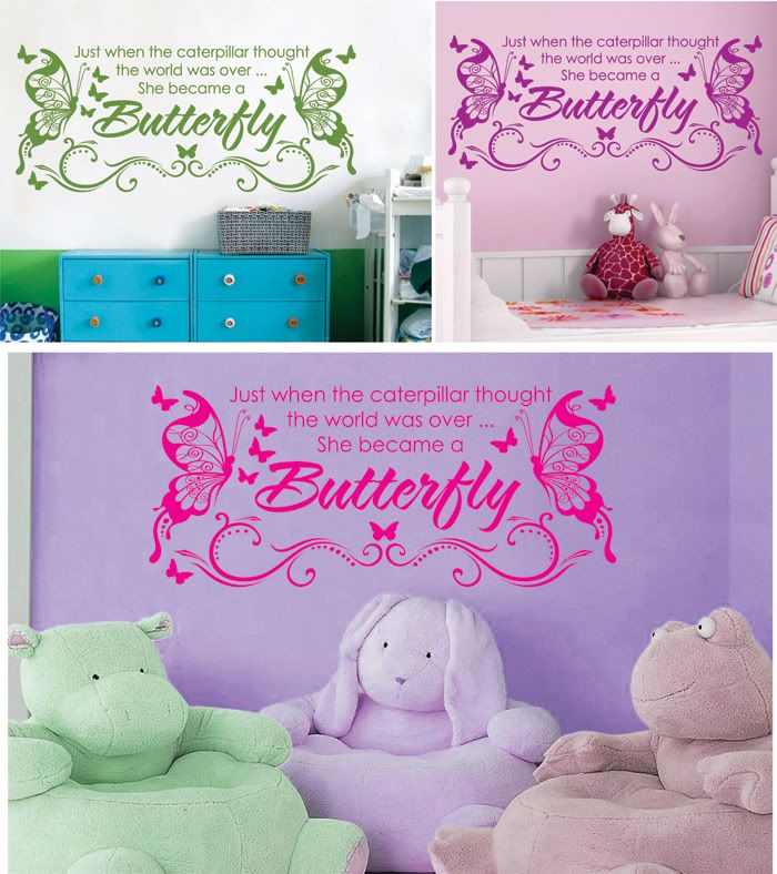 She Became a BUTTERFLY *** Vinyl Wall Decor Mural Quote Decal Saying eBay