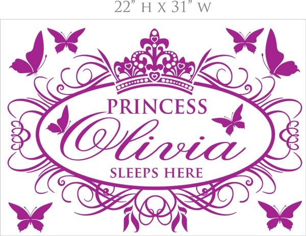 Princess Sleeps Here x Large Name Princess Girl Vinyl Wall Decals.