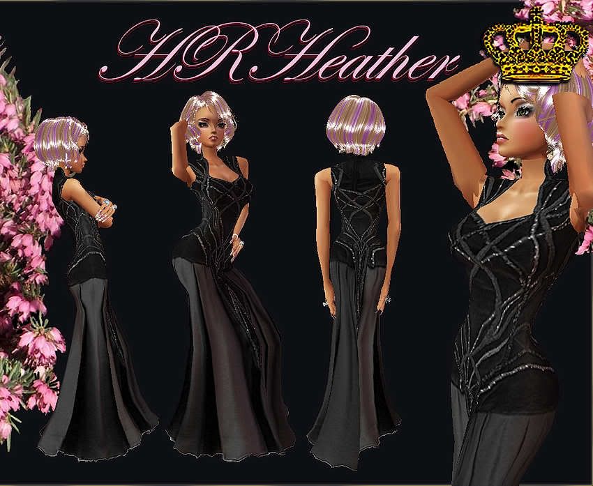 HRHeather's luxurious feeling sleeveless black silk floor length Gothic looking formal with intensely glittering beaded black rhinestone piping throughout. Any mourning widow would adore to wear such a formal gown. Any vampire would kill Royalty to win this gown for themselves. This is simply a superb vintage couture fashions piece that is a MUST HAVE for any Queen, Princess, Empress, vampire, goth, & widow. Definitely in my Royal line of gowns and dresses that Royalty, Empresses and the very well to do socialites of IMVU will want to collect all of.