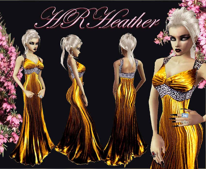 HRHeathers luxurious feeling pleated Duchess satin black gold gown with striking silver accent. For Egyptian Royalty, as well as any being who likes slinky gold evening dresses.