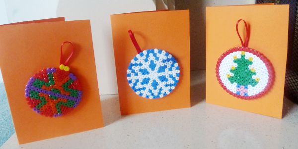 Hama bead Christmas cards