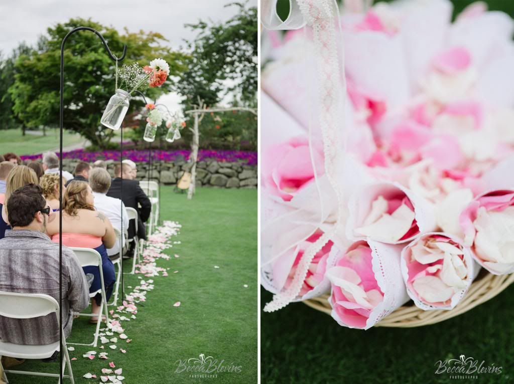 Vintage Rustic Wedding - ceremony, flowers, petals, pink, blush, aisle