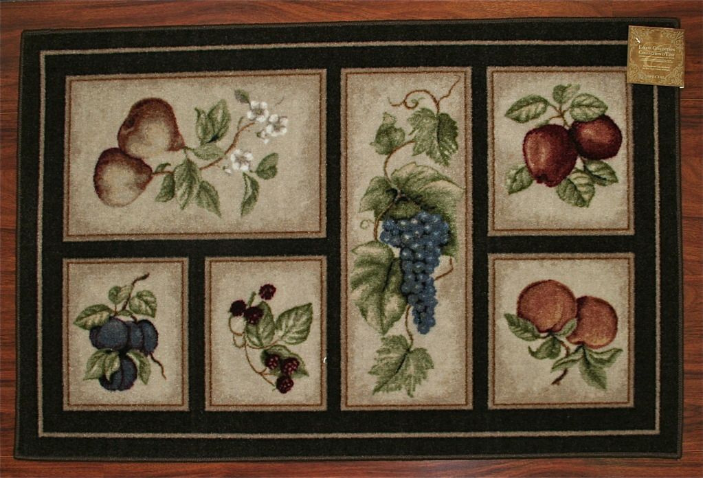 3x4 Kitchen Rug Mat Brown Washable Mats Rugs Fruit Grapes Pears ...