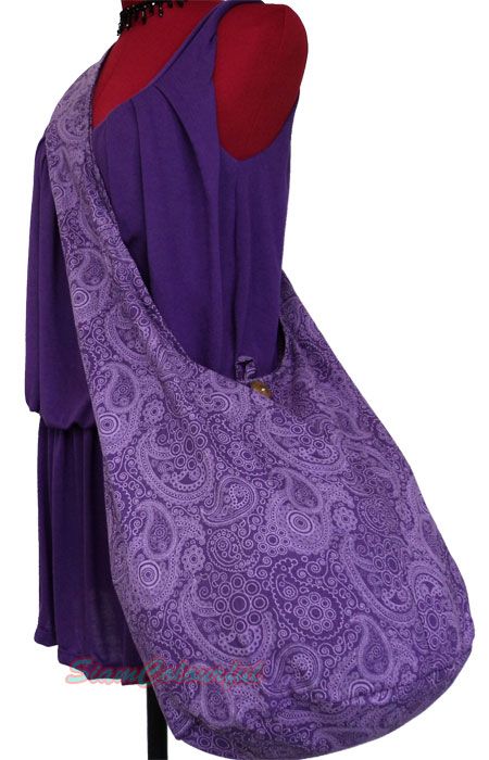 Purple Hippie Boho Sling Cross Body Thai Pattern Tote Shoulder Bag ...