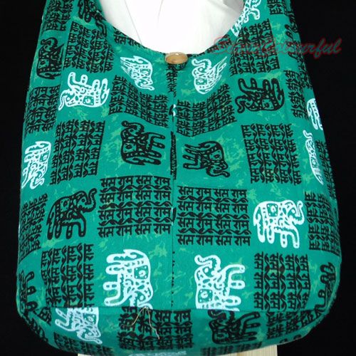 Green Hippie Boho Sling Cross Body Thai Pattern Tote Shoulder Bag ...