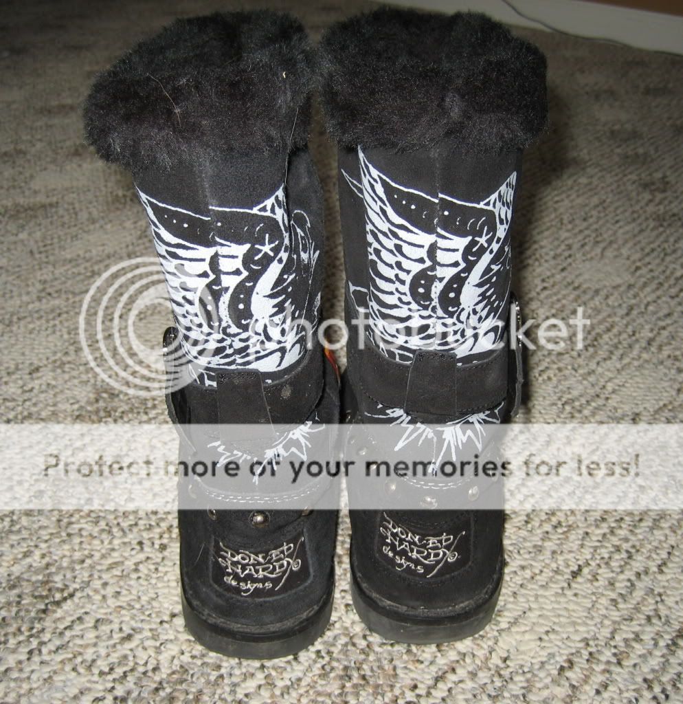 Ed Hardy Black Suede Boots Size 8 Boot Straps 18FBS 101W