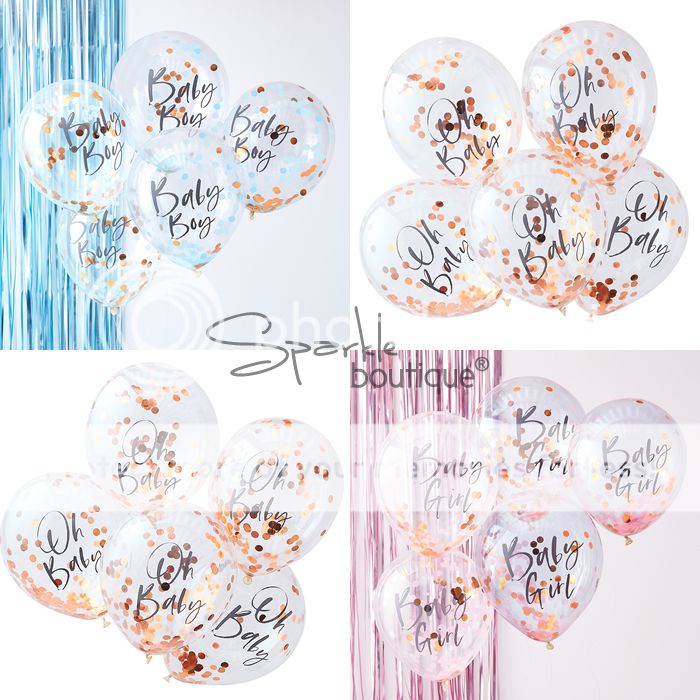 Baby Shower Confetti Balloons X5 Pink Blue Rose Gold Party
